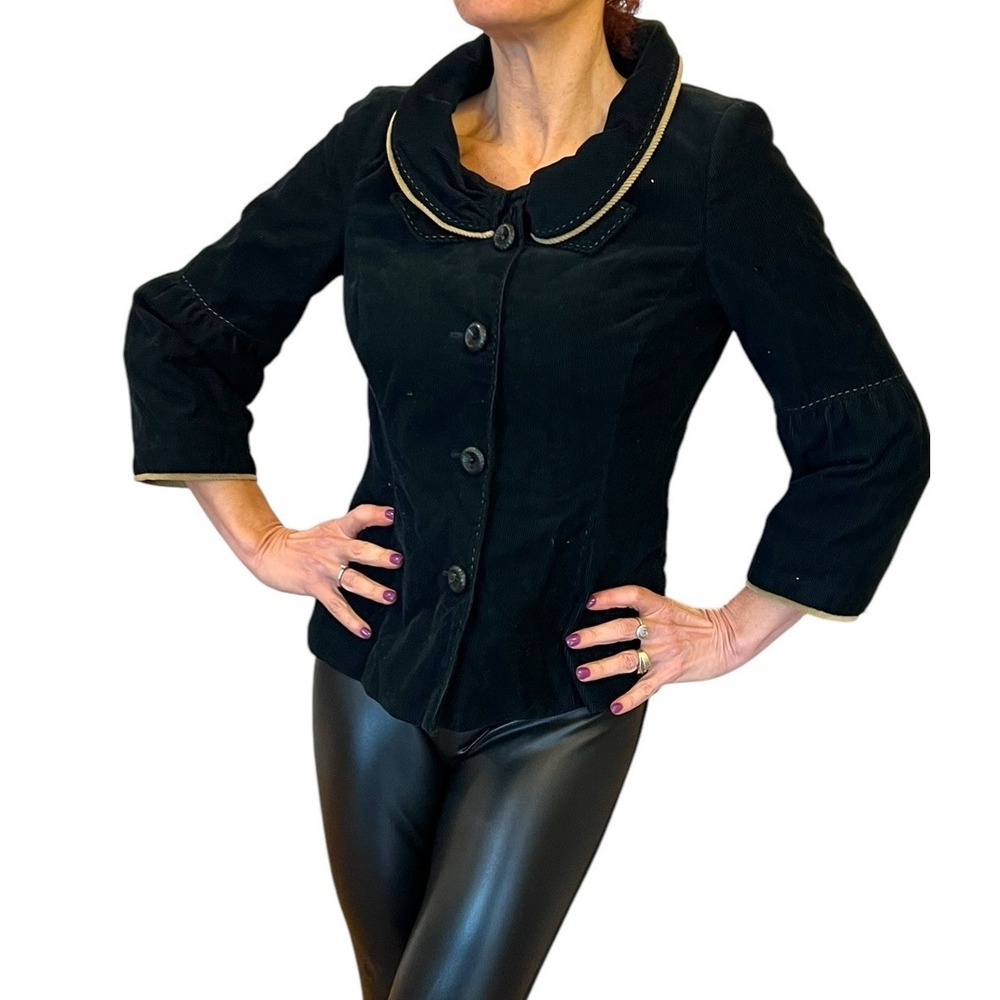 RENA LANGE WOMEN'S NAVY BLUE CORDUROY COTTON 3/4 COLLARED SLEEVE JACKET BLAZER 6